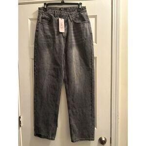 Micas Women's Size Medium Asymmetric Waist Straight Leg Jeans Dark Grey New 30.5